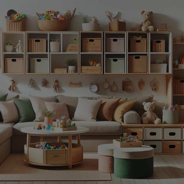 Quelles idées de rangement pour les jouets dans un salon familial?