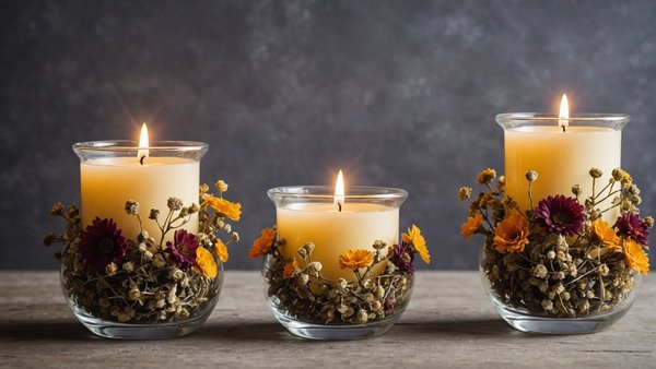 Bougeoirs fleuris : la beauté des fleurs séchées